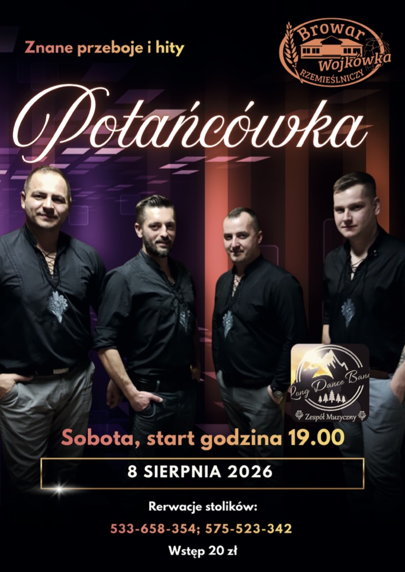 Plakat potańcówki 8 sierpnia 2026 z zespołem Long Dance Band