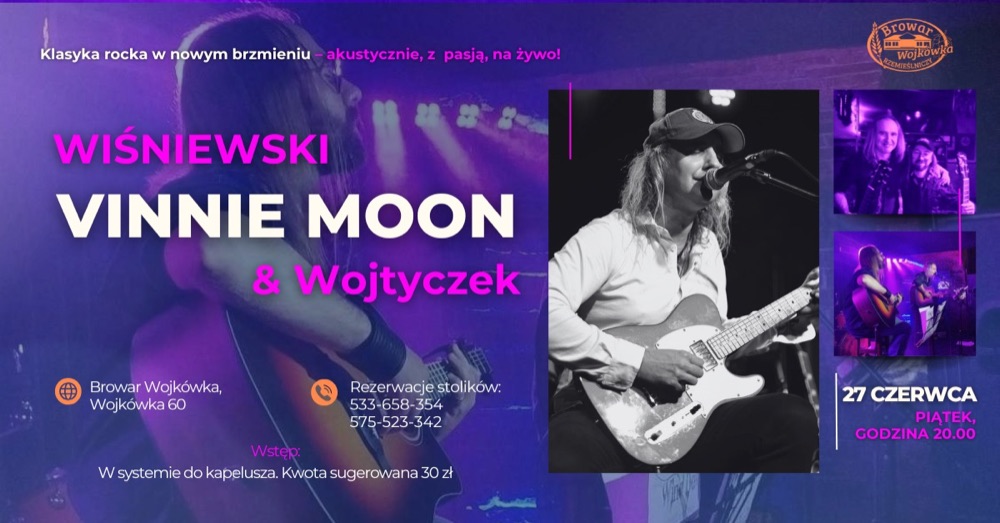 Plakat koncertu: Vinnie Moon, Browar Wojkówka, piątek, 27 czerwca 2025