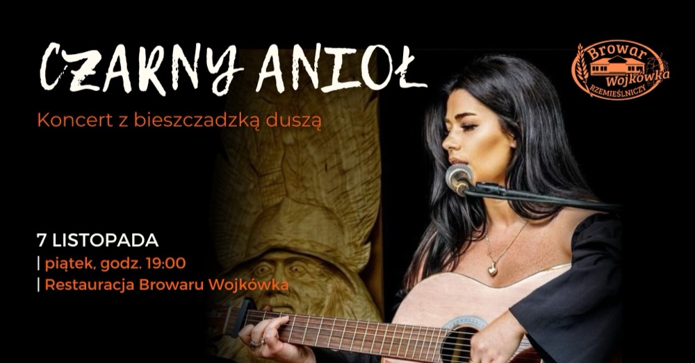 Plakat koncertu: Czarny Anioł, Browar Wojkówka, piątek, 7 listopada 2025